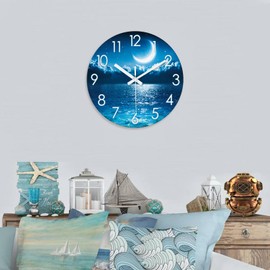 XFM 24 Inch Large Clock Wall Decor Glass Lake Oversized Wall Clock Battery Operated Blue Moon Clock for Living Room