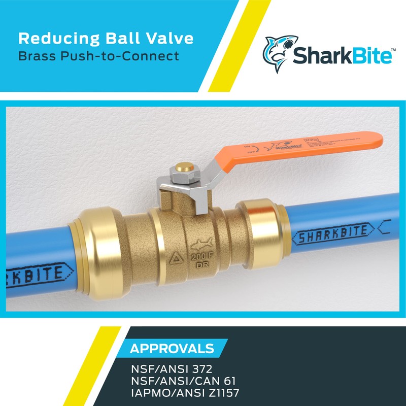 SharkBite 1 x 3/4 in PTC Reducing Ball Valve, Push-to-Connect