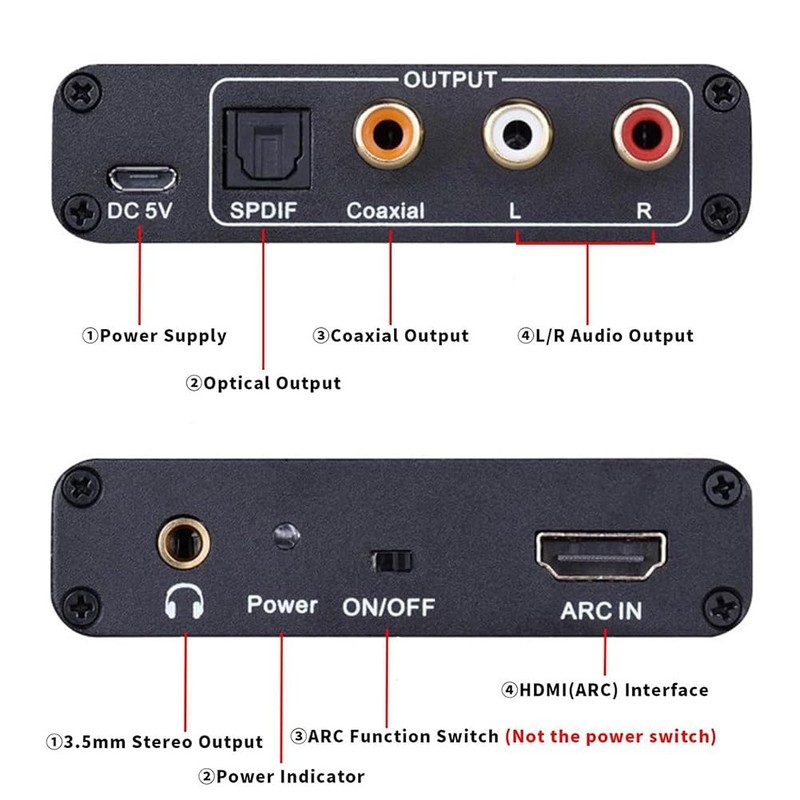 Buerjia ARC Audio Converter,192KHz/ARC to Optical/Coaxial/3.5mm Jack for TV/Projector/Speaker/Soundbar/Amplifier