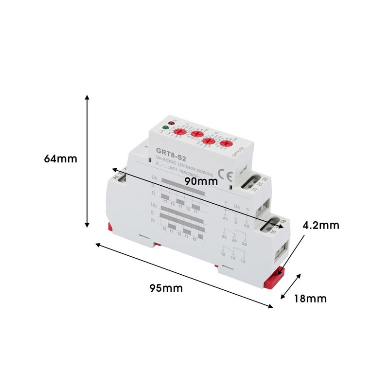 GRT8-S2 Mini Asymmetric Cycle Timer ON/OFF Repeat Cycle Time Relay