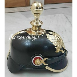 Leather German Prussian Pickelhaube Helmet W/ Ball Spike Fr Badge Wwi & Ii Repro