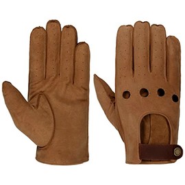 Stetson Vented Leather Gloves - Men's - Finger Gloves Made of 100% Goat Leather - Ideal for Driving - Spring/Summer, brown