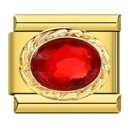 M&S Month Birth Year Birthday Stone Anniversary Birthstone Crystal Silver Gold 9mm Italian Link Charm Compatible With Nomination Bracelet (18k Ruby)