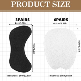 9 Pairs Heel Pads for Shoe That are Too Big Inserts Grip, 6 Pairs Tongue Pads for Shoes and 3 Pair Heel Grips for Women Shoes, Heels Protectors for Shoe (White, Black)