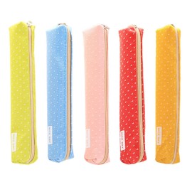 5 Pieces Mini Pencil Case, Candy Color Pencil Case, Polka Dot Pencil Case, Long Pencil Case with Zipper, Stationery Storage Bag, Kids Canvas Pencil Case