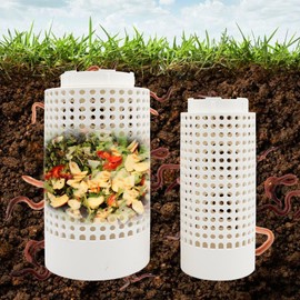 2 Pack Underground Worm Farm Compost Bin, Plastic Garden Worm Farm Outdoor for Organic Refuse, Worm Compost Bin with Holes and Lid for Garden, Vegetable Patch, Backyard, Greenhouse