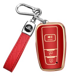 MILD EAST for Toyota 4Runner Key Fob Cover with Keychain, Soft TPU Full Protection Key Case Shell Compatible with 2016-2024 RAV4 Camry Prius Prado Highlander Avalon C-HR Corolla GT86, 3 Button (Red)