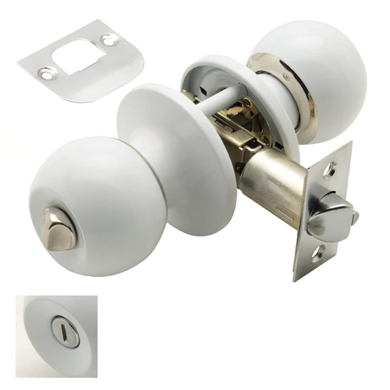 Wolfpack White Bathroom Door Knob with Lock 3030595