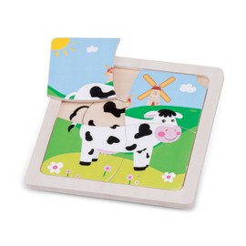 New Classic Toys 10526 Mini Puzzle Educational Wooden Toys for 2 Year Old Boy and Girl Toddlers Gift, Multi Color, Cow
