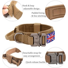 Tactical Dog Collar and Lead Set - YoothBro K9 Military Dog Collar with UK United Kingdom Flag, Adjustable Nylon Dog Collar with Heavy Duty Metal Buckle for Medium Large Dogs L,Brown