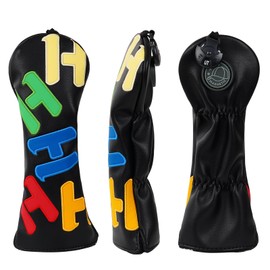 Golf Club Head covers Hybrid Utility Rescue with Interchangeable Number Tag 23456 UT Elastic Closure Black PU Leather Multicolored Text