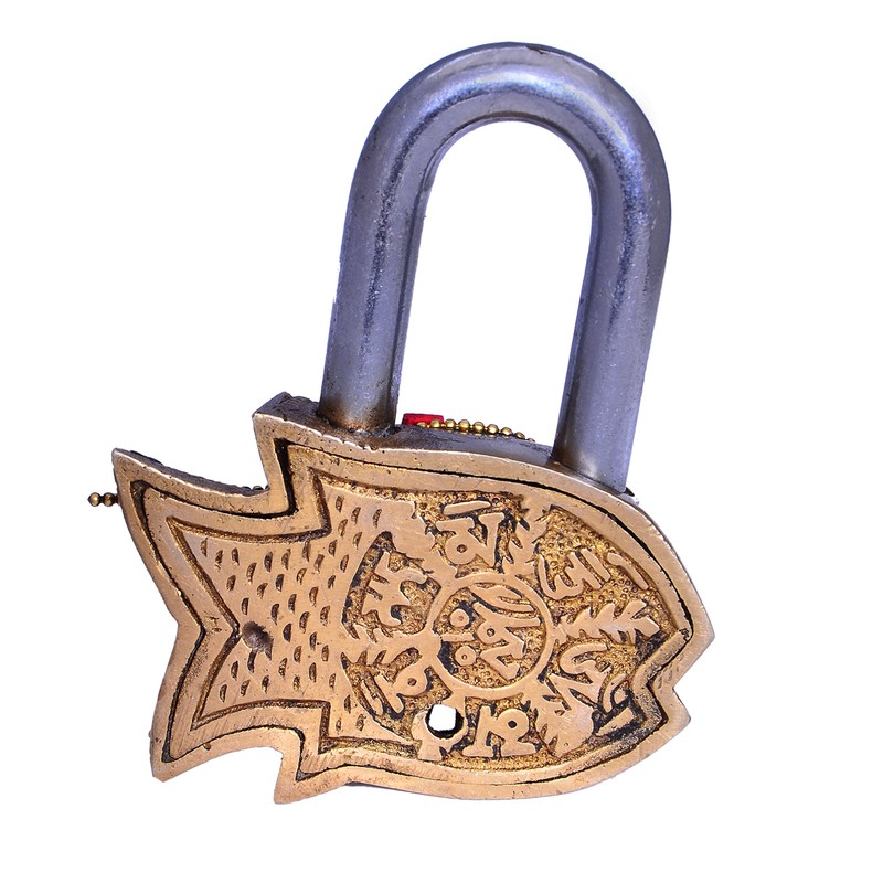 Purpledip Fish Shaped Brass Lock Padlock: Handmade Antique Design with