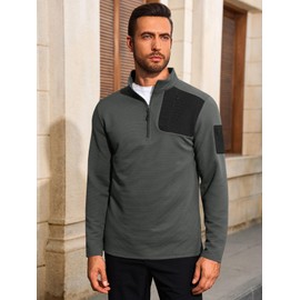 Yousify Mens Quarter Zip Sweatshirt Long Sleeve Mock Neck Casual Pullover Polo Golf Shirts with Pocket Gray