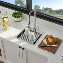 Funmier 15 Inch Bar Sink - 15 x 15 Drop In Bar Sinks Workstation Topmount Kitchen Sink 16 Gauge Stainless Steel Single Bowl Above Counter Outdoor RV Wet Sinks Handmade