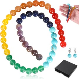 Pack of 47 8 mm Natural Stone Beads, Multicoloured Beads for Threading, Beads for Bracelets, Natural Stone Beads, Round Crystals, Natural Gemstone Beads for DIY Bracelet, Necklace, Jewellery Making