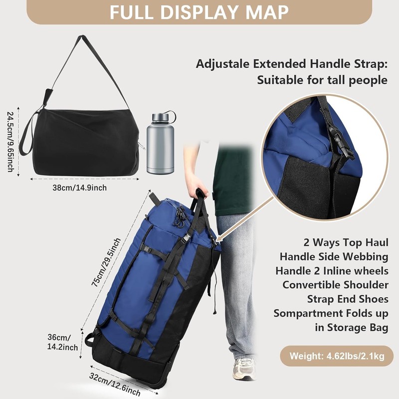 Rolling Duffle Bag with Wheels,86L 30”Carry on Luggage with Wheels,Folding