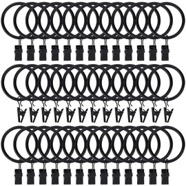 40pcs Rustproof Drapery Matte Stainless Steel Metal Curtain Rings with Clips 1.5 inch Drapery Rings, Vintage Black (1.5" Interior Diameter)