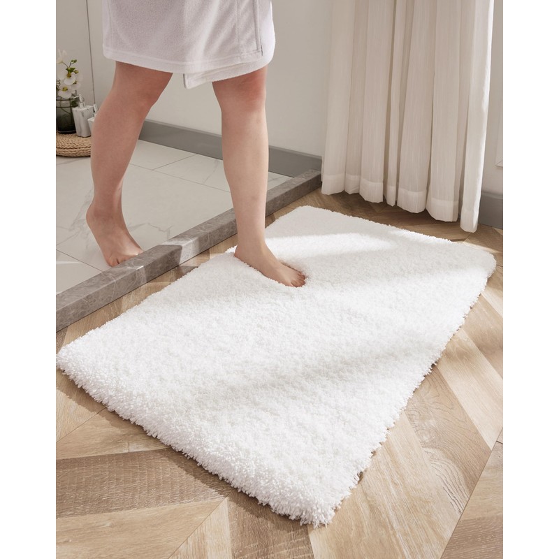 Disolla White Bathroom Rug 20x32 Non Slip Fluffy Bath Mat