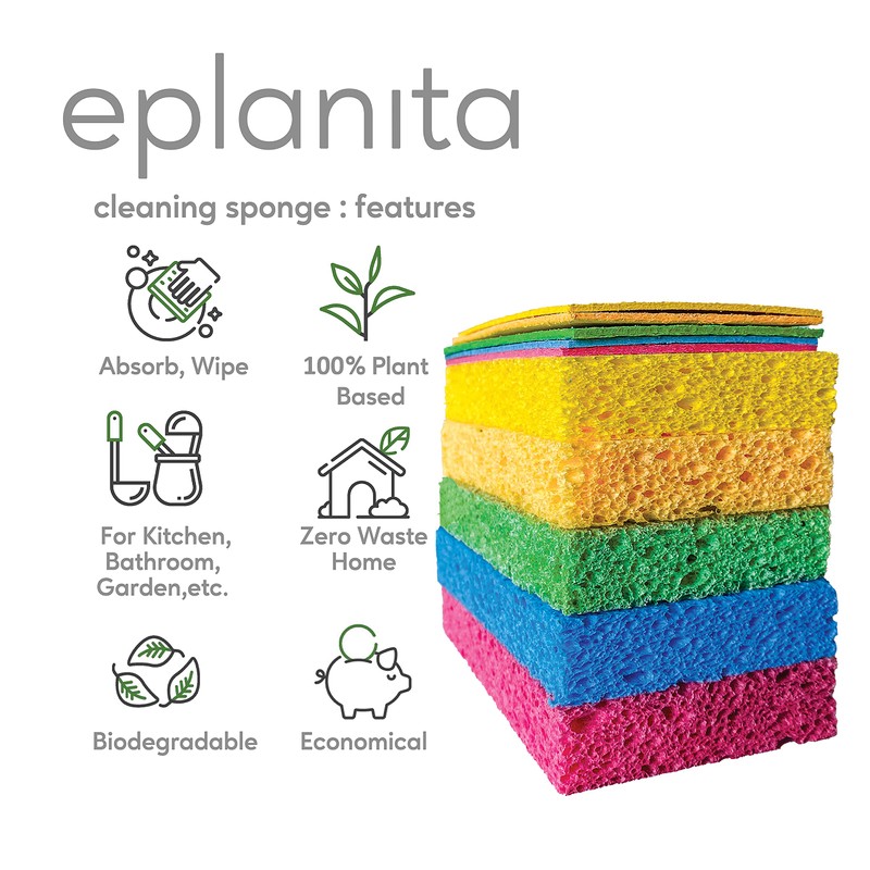 EPLANITA Pop-Up Sponges (Pack of 10) Natural Cellulose, Compostable, Scratch-Free