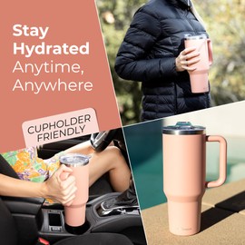 tweevo 40 oz Tumbler With Handle and Straw Made of Stainless Steel - Double Wall Vacuum Insulated Tumbler With Lid - Sweat Proof Easy Grip, BPA-Free, Dishwasher Safe Tumbler (Peach)