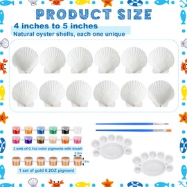 Gilprop 12 Pcs Large Sea Shell Painting Kit 4-5 Inch White Sea Shells with 36 Pcs Washable Acrylic Paint DIY Painting Present for Easter Art and Craft