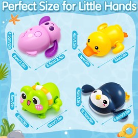 Chennyfun Baby Bath Toys, 4 Pcs Wind Up Bath Toys for Kids, Floating Bathtub Game Swimming Toy Set-Penguin Duck Frog Squid Clockwork Pool Toy, Baby Shower Time Gift for Girl Boy Toddler 1 2 3 Year Old