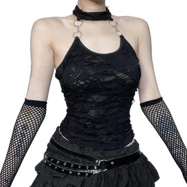 Black Y2k Halter Corset Backless Emo Goth Crop Cami Tank Top for Women Summer Grunge Punk Vest Camisole