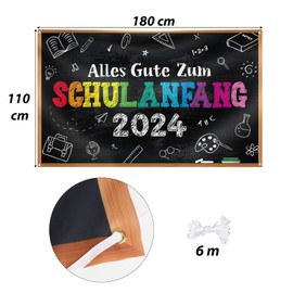 BETESSIN First Day of School 2024 Decorative Black - Alles Gute Zum Schulanfang Banner in Blackboard Style - Hanging Decoration for Back to School Boys and Girls, First Day at School Celebrations and