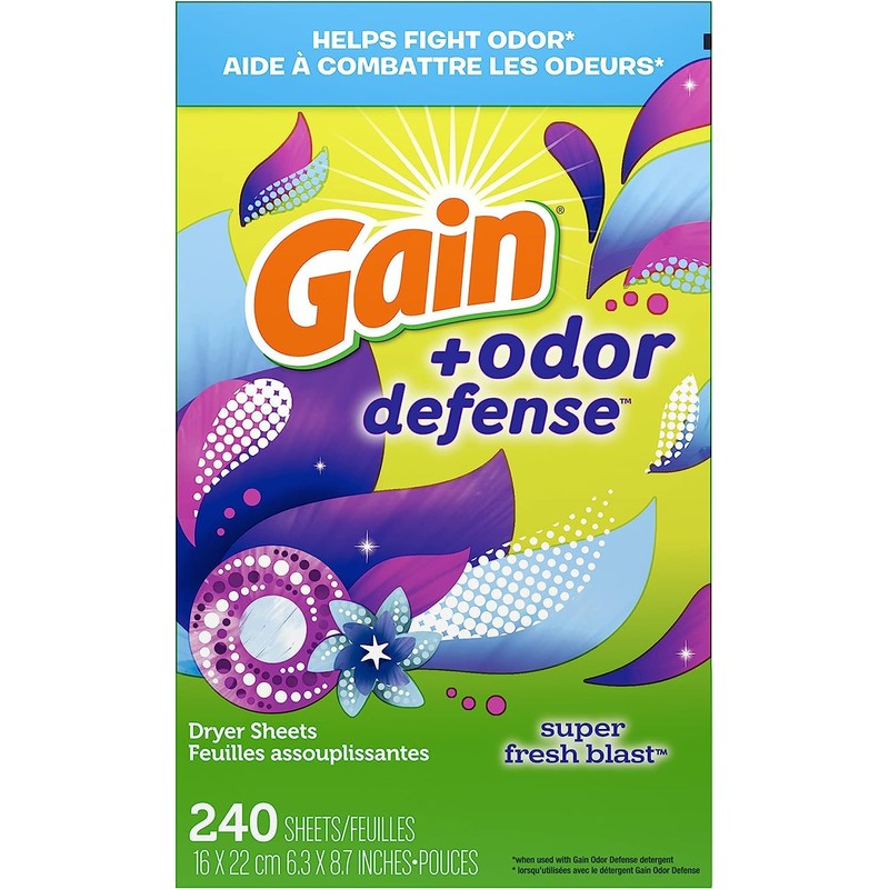 Gain + Odor Defense Dryer Sheets, Super Fresh Blast Scent