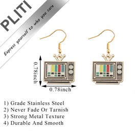 PLITI Television Earrings Retro TV Gift Television Lover Gift TV Test Pattern Gift TV And Movie Gift TV Show Gift For Women (Television earringsCA)