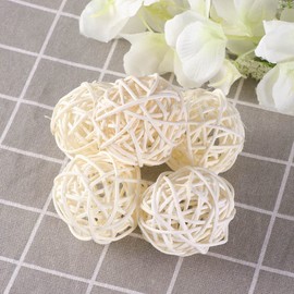 TEHAUX Wicker Rattan Balls, 15pcs Unscented Rattan Sphere Vase Bowl Filler Balls Hanging Balls Rattan Ball Ornaments Dining Table Decor Rattan Decor Grapevine White Toy Bamboo Crafts