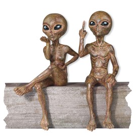 John Bernard & Company “Rude & Flirty” Alien 10” H Shelf Sitter Assortment Extraterrestrial Figurine Set Indoor/Outdoor Funny Home Patio or Garden Decoration – Set of 2 (Starlight Bronze)