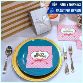 Iconikal Dinner Party Paper Napkins, Happy Birthday Horseshoe, 48-Count