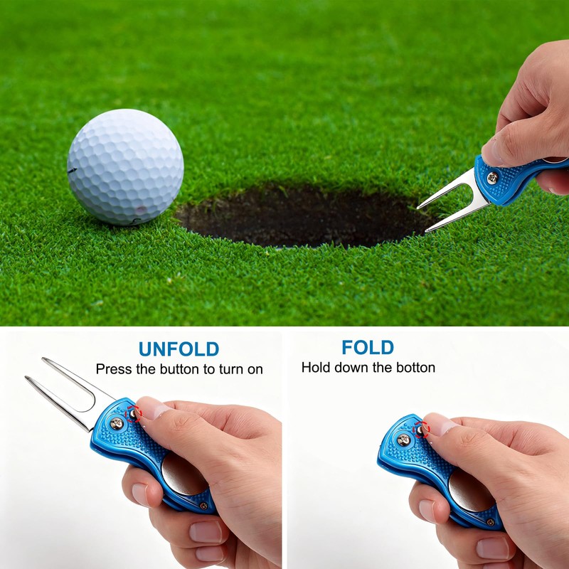3-Piece Golf Divot Tool Set - Robust Stainless Steel Foldable