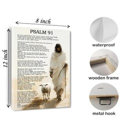 Psalm 91 Canvas Wall Art Bible Verses Decor Scripture Painting Christian Prayer Inspirational Quotes Print Room Office Church Framed 8 * 12 Inch