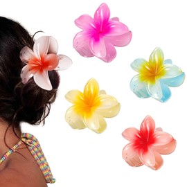 YIHECWY4 Pieces Plumeria Flower Hair Claw Clips Acrylic Hair Jaw Clips Hawaiian Hair Claw Clips for Medium Thick Hair Women and Girls Hawaii Hair Accessorie(4 colors)