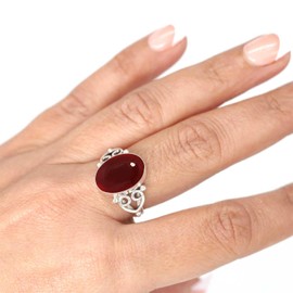 Jeweloporium 925 Silver Ring for Women Size P Red Garnet Quartz Stone Vintage Silver Ring Engagement Gift Solitaire Jewelry