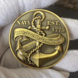 Commemorative USA-Navy Challenge Coin with Sailor's Creed and Maritime Symbolism