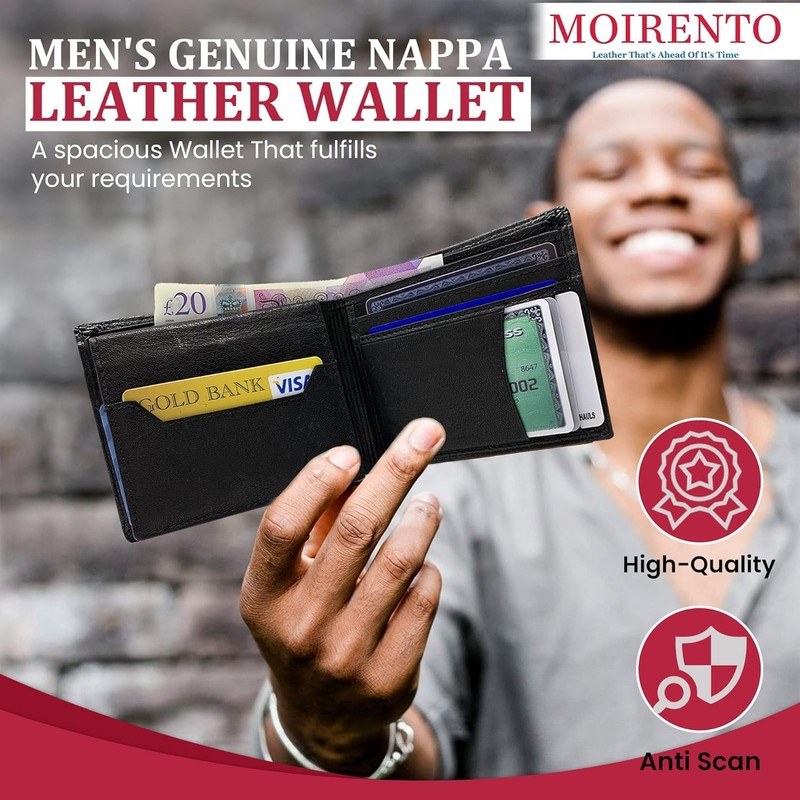 Black Real Leather Wallets for Men - RFID Blocking, Men's