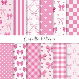JarThenaAMCS 24 Sheets Pink Bow Pattern Paper Bowknot Heart Plaid Scrapbook Specialty Double Sided Art Paper for Girls Birthday Coquette Card Making Scrapbook Photo Album DIY Crafts, 6 x 6 Inch