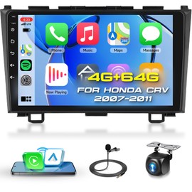 4G+64G Car Radio Stereo for Honda CRV 2007-2011, Wireless CarPlay Android Auto 9 Inch IPS Touch Screen Android 13 GPS Head Unit WiFi Bluetooth DSP Audio USB Dual Mic HD Rear Camera