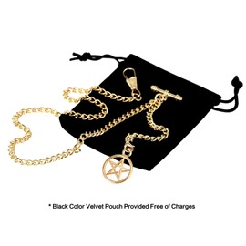 TREEWETO Men's Double Albert Chain Pocket Watch Curb Link Key Chain 2 Hooks with Antique Five-Pointed Star Pendant Design Charm Fob T Bar, Gold