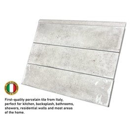 Scandiano Series Handmade Glossy 2.5x10 Subway Porcelain Wall Tile for Kitchen Backsplash, Bathroom Wall, Accent Wall, Fireplace Surround (Gray, Sample)