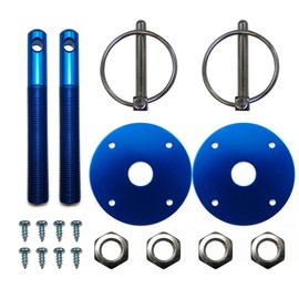 MotorNets Aluminum Universal Hood pin set kit Chrome Hardware Flip Over Chevy Ford Mopar GM Hot Rod Street Rod Drag racing Race Muscle Car 1/2" (Blue)
