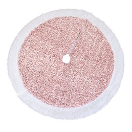 GOONAVI Christmas Tree Skirt 48 Inch Pink Sparkly with Faux Fur Plush Christmas Decorations Tree Base Mat Thick Velvet Rugs for Holiday Home Decor Party Xmas