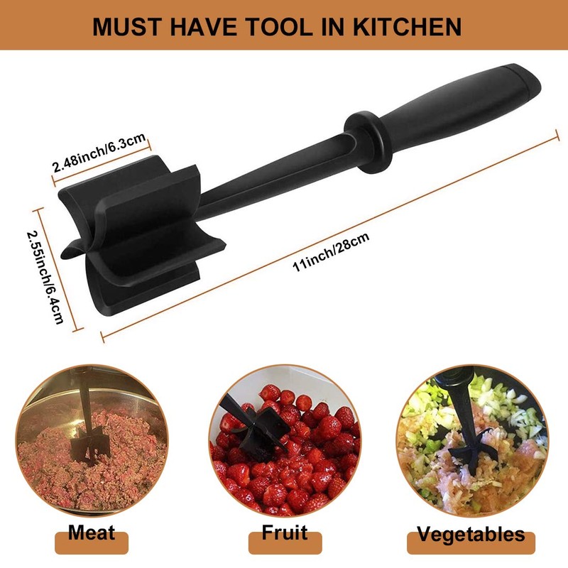 Meat Chopper, Ground Beef Masher with 5 Curve Blade, Non-Stick