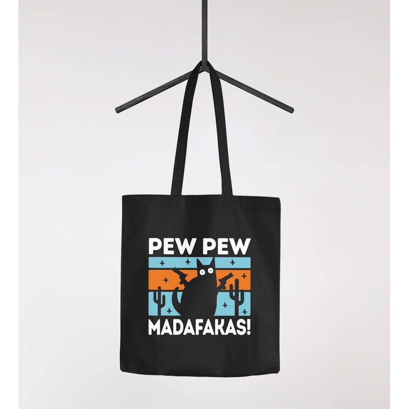 MoonWorks® Jute Bag Pew Pew Madafakas Cat Crazy Crazy Funny