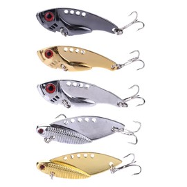Metal Fishing Lures Set, 5 Pcs VIB Hard Bass Spinner Baits with Treble Hooks, Life-like Fishing Spoons Lures for Saltwater and Freshwater Fishing