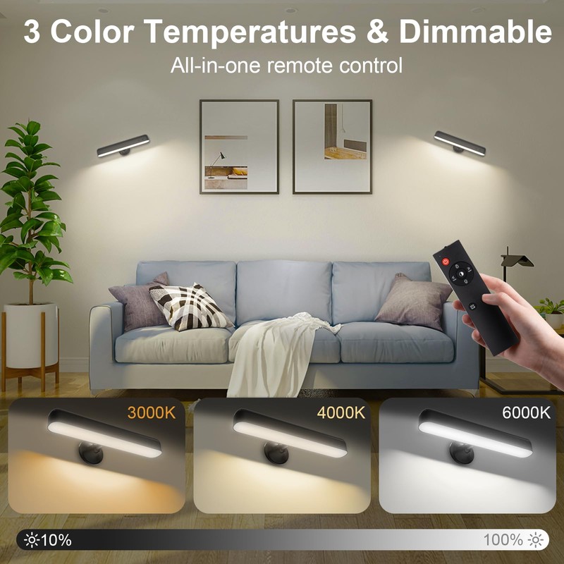 Llamau Battery Operated Wall Sconce, 7500mAh Rechargeable LED Wall Light