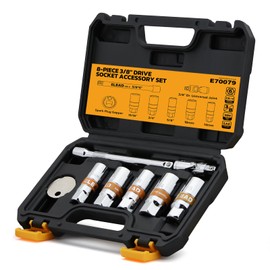 8-Piece 3/8" Drive Spark Plug Socket Set with Universal Joint, Spark Plug Gapper and 6" Extension Bar, SAE & Metric, 5/8", 3/4", 13/16", 14mm, 18mm, CR-V Sockets with Rubber Holding Rings